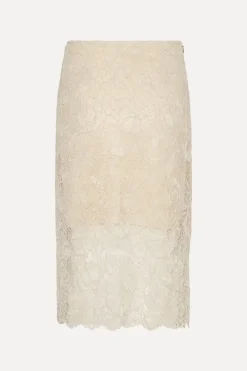 Skirts-ROTATE Birger Christensen Lace Midi Pencil Skirt Cream Pumice Stone color