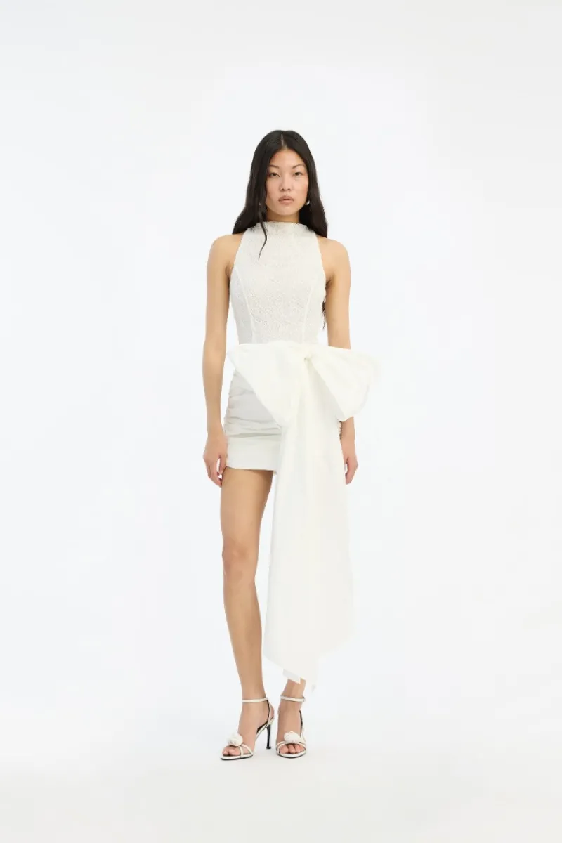 Bridal|Mini Dresses-ROTATE Birger Christensen Lace Mini Bow Dress White Egret color