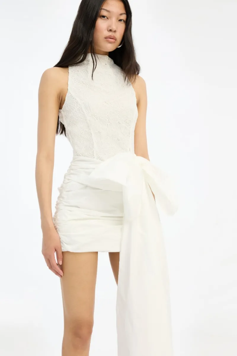 Bridal|Mini Dresses-ROTATE Birger Christensen Lace Mini Bow Dress White Egret color