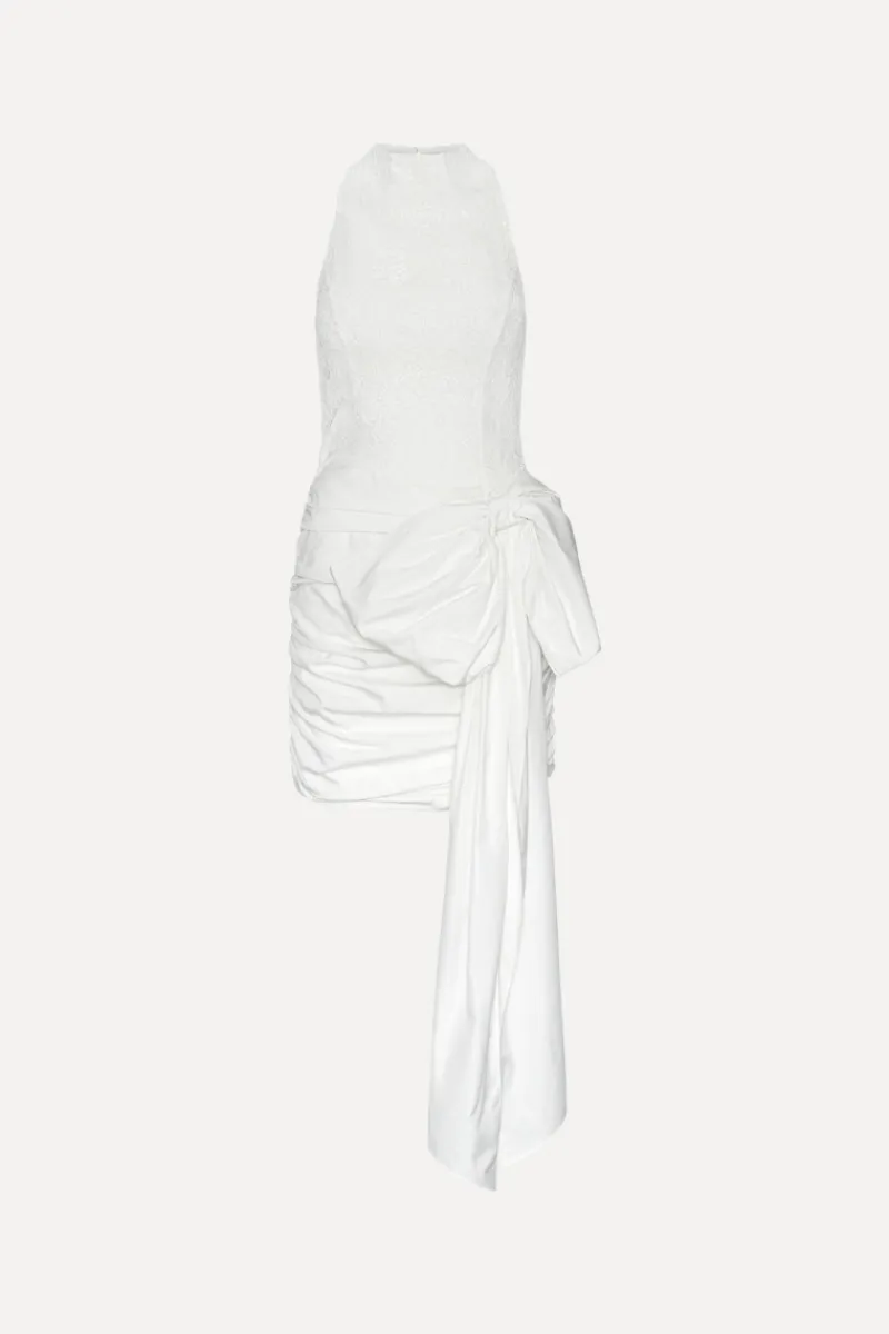 Bridal|Mini Dresses-ROTATE Birger Christensen Lace Mini Bow Dress White Egret color