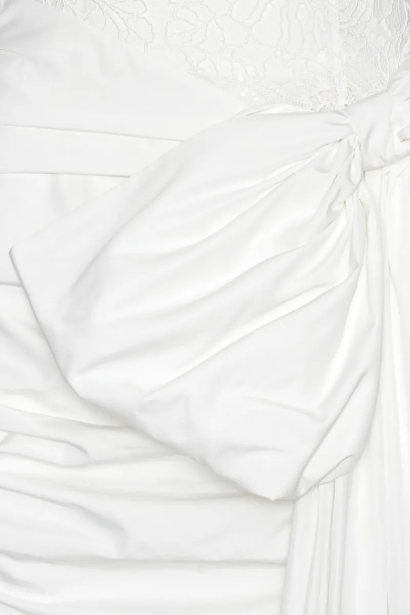 Bridal|Mini Dresses-ROTATE Birger Christensen Lace Mini Bow Dress White Egret color