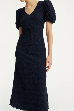 Midi Dresses|Dresses-ROTATE Birger Christensen Lace Puff Sleeve Dress Dark Blue Navy Blazer color