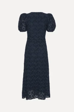 Midi Dresses|Dresses-ROTATE Birger Christensen Lace Puff Sleeve Dress Dark Blue Navy Blazer color