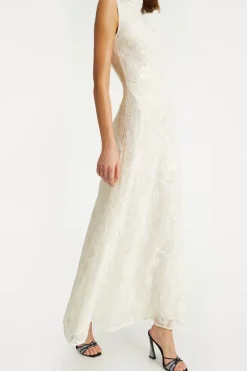 Bridal|Sequins-ROTATE Birger Christensen Lace Sequin Maxi Dress Creme White Egret color