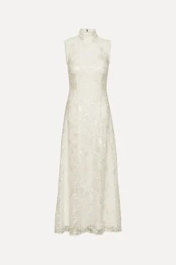 Bridal|Sequins-ROTATE Birger Christensen Lace Sequin Maxi Dress Creme White Egret color