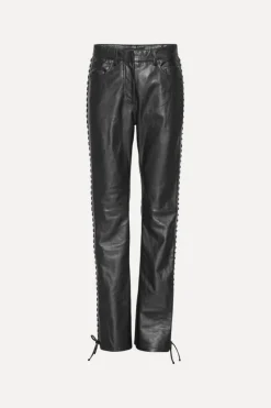 Pants-ROTATE Birger Christensen Laced Leather Pants Black Black color