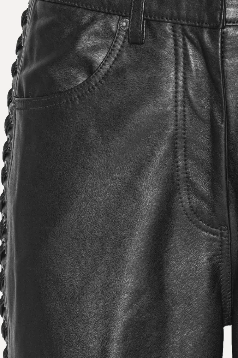 Pants-ROTATE Birger Christensen Laced Leather Pants Black Black color