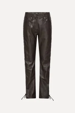 Pants-ROTATE Birger Christensen Laced Leather Pants Dark Brown Molé color