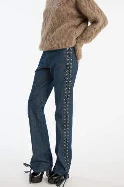 Pants-ROTATE Birger Christensen Laced Straight Leg Jeans Dark Blue Dark Blue Denim color