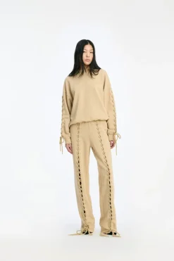 Tops-ROTATE Birger Christensen Lacing Crewneck Beige Cornstalk color