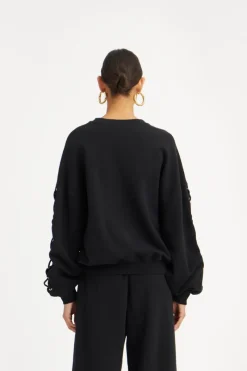 Tops-ROTATE Birger Christensen Lacing Crewneck Black Black color