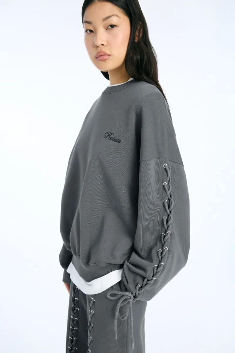 Tops-ROTATE Birger Christensen Lacing Crewneck Dark Grey Gray Pinstripe color