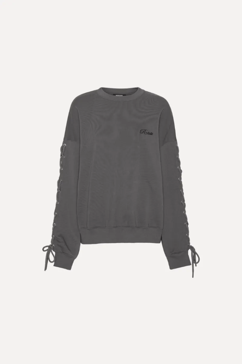 Tops-ROTATE Birger Christensen Lacing Crewneck Dark Grey Gray Pinstripe color