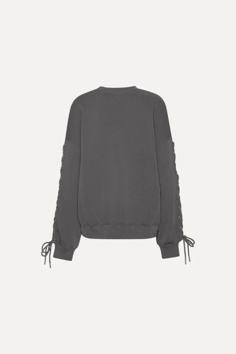 Tops-ROTATE Birger Christensen Lacing Crewneck Dark Grey Gray Pinstripe color