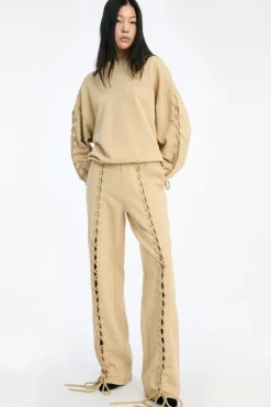 Pants-ROTATE Birger Christensen Lacing Sweatpants Beige Cornstalk color