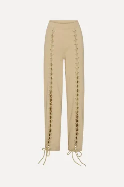 Pants-ROTATE Birger Christensen Lacing Sweatpants Beige Cornstalk color
