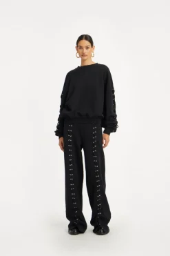 Pants-ROTATE Birger Christensen Lacing Sweatpants Black Black color