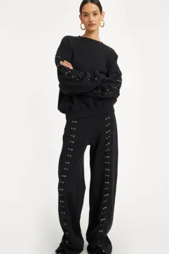 Pants-ROTATE Birger Christensen Lacing Sweatpants Black Black color