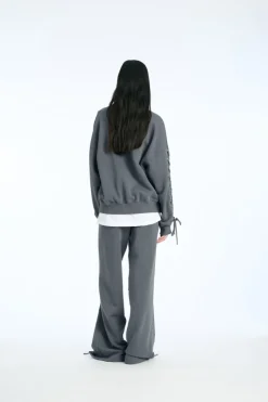 Pants-ROTATE Birger Christensen Lacing Sweatpants Dark Grey Gray Pinstripe color