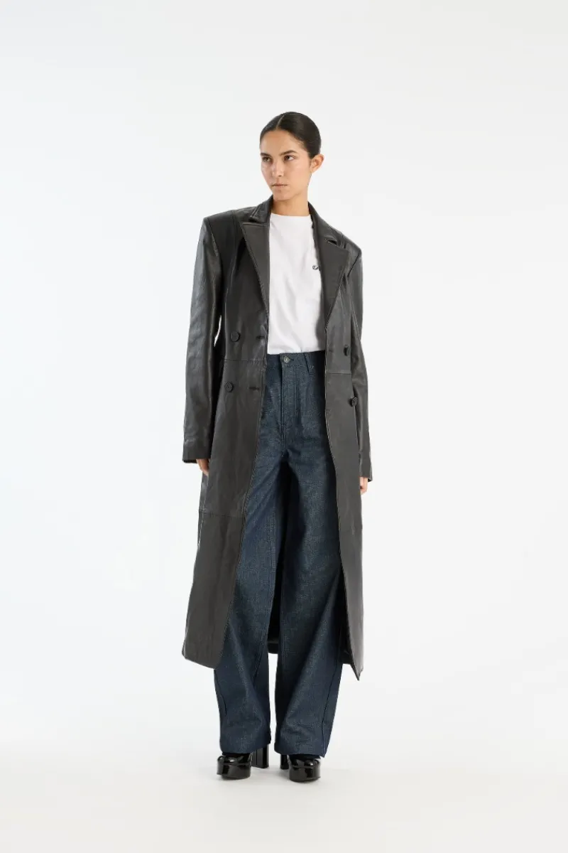 Outerwear-ROTATE Birger Christensen Leather Long Coat Black Black color