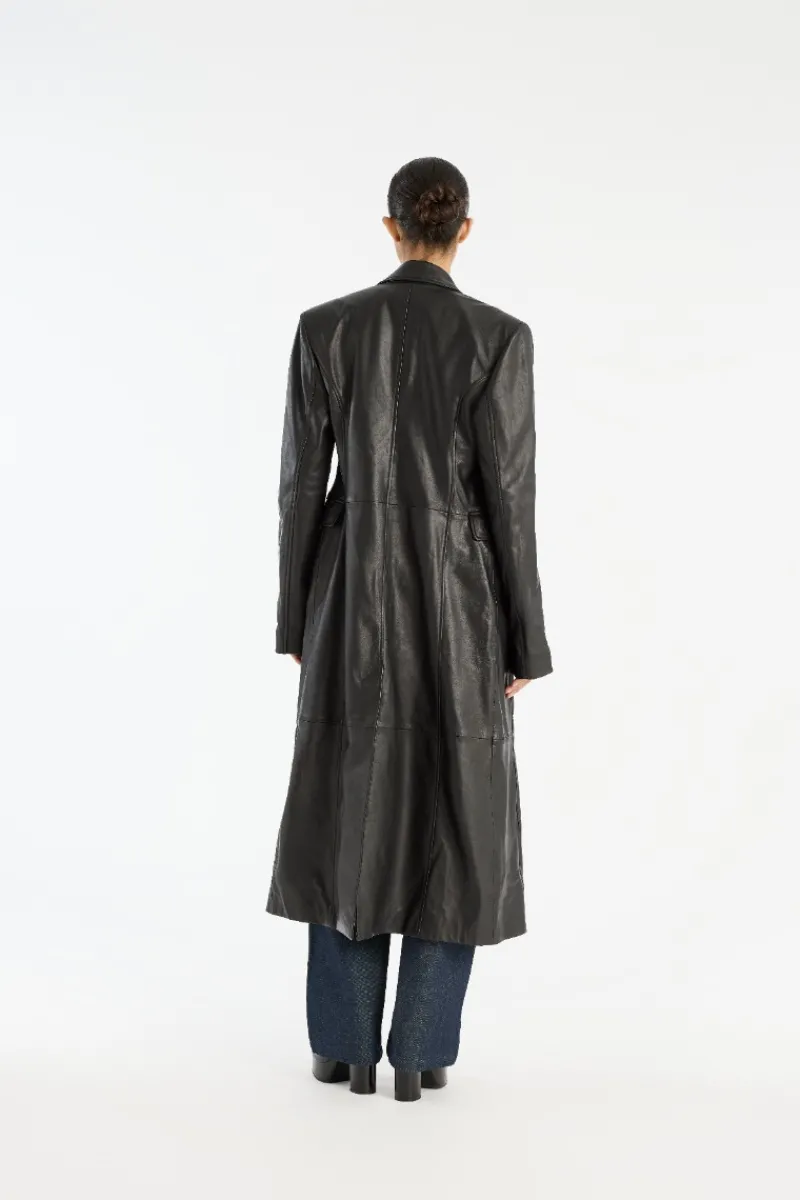 Outerwear-ROTATE Birger Christensen Leather Long Coat Black Black color