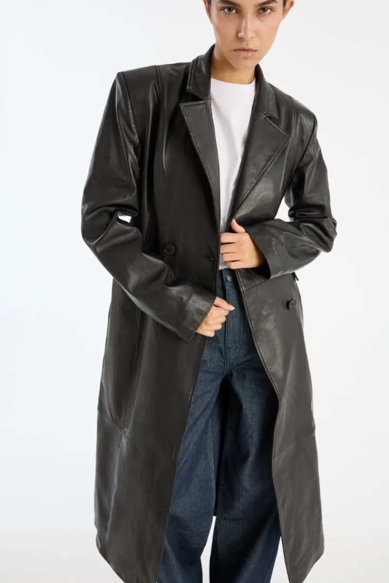 Outerwear-ROTATE Birger Christensen Leather Long Coat Black Black color