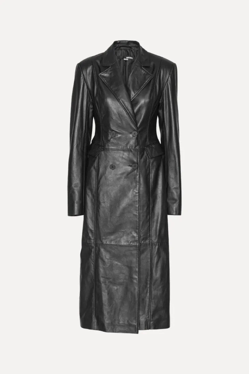 Outerwear-ROTATE Birger Christensen Leather Long Coat Black Black color