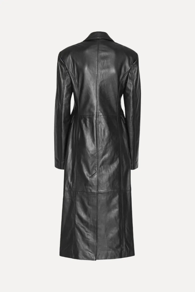 Outerwear-ROTATE Birger Christensen Leather Long Coat Black Black color