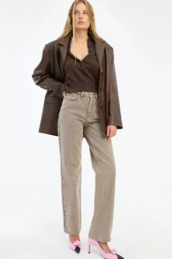 Outerwear-ROTATE Birger Christensen Leather Oversized Blazer Dark Brown Potting Soil color