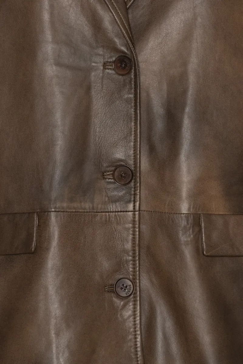 Outerwear-ROTATE Birger Christensen Leather Oversized Blazer Dark Brown Potting Soil color