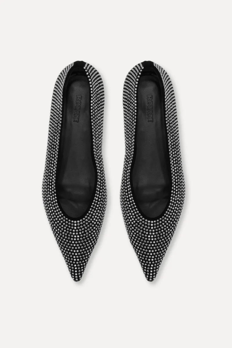 Shoes-ROTATE Birger Christensen Leather Pointed Ballerina Rhinestone Silver Comb. color