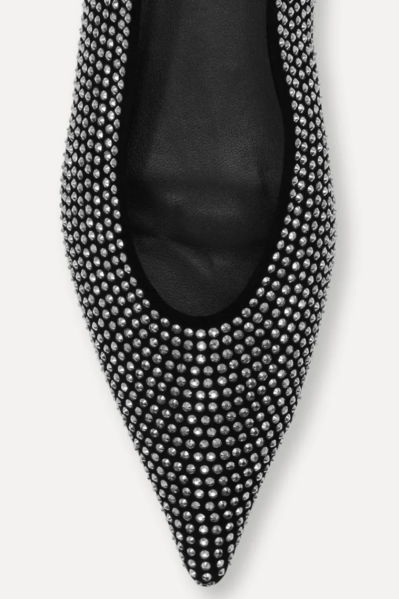 Shoes-ROTATE Birger Christensen Leather Pointed Ballerina Rhinestone Silver Comb. color