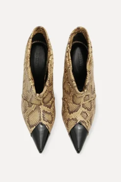 Shoes-ROTATE Birger Christensen Leather Pointed Toe Boot Snake Jojoba Comb. color