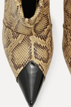 Shoes-ROTATE Birger Christensen Leather Pointed Toe Boot Snake Jojoba Comb. color