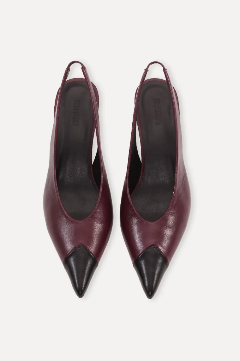 Shoes-ROTATE Birger Christensen Leather Slingback Pump Burgundy Catawba Grape Comb. color