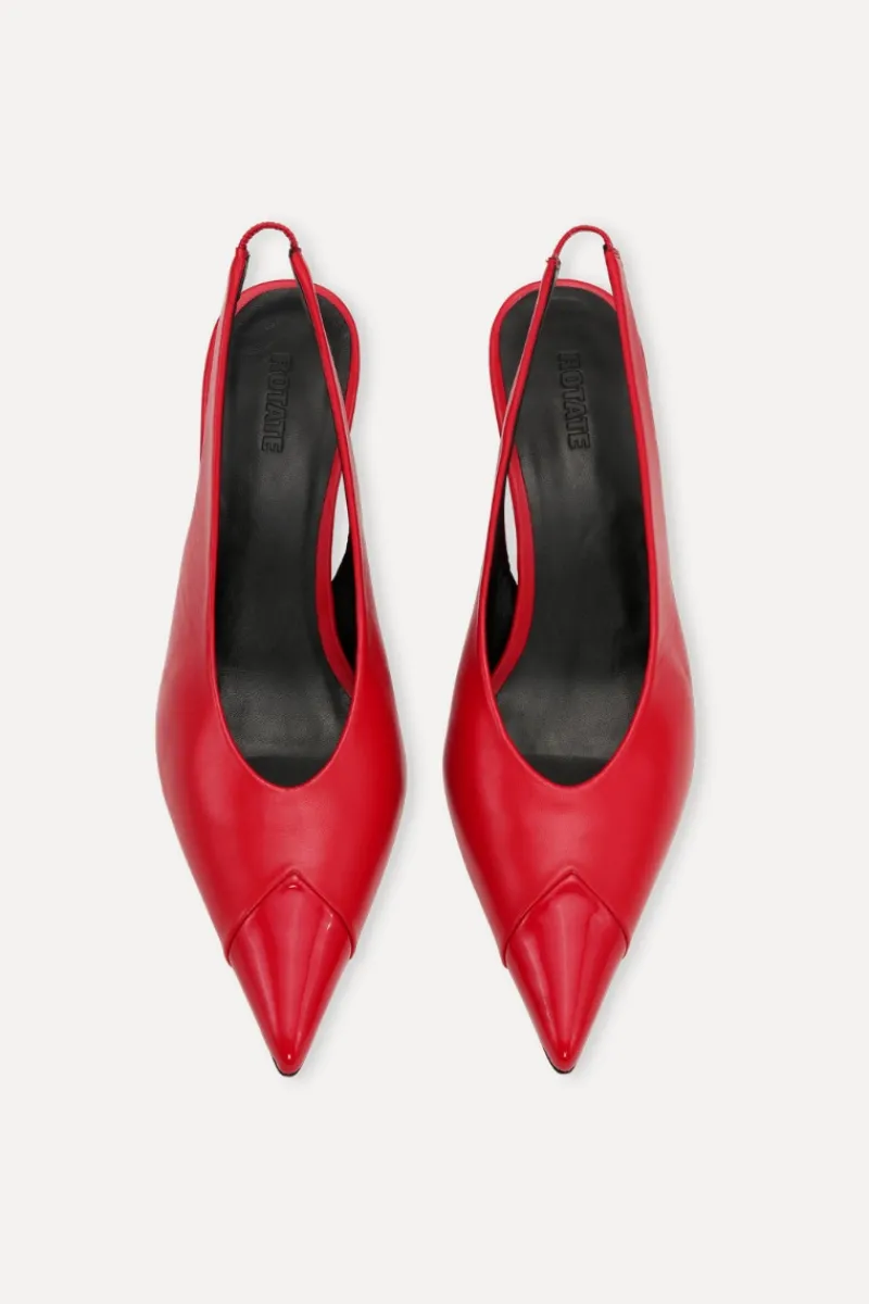 Shoes-ROTATE Birger Christensen Leather Slingback Pump Red Barbados Cherry color