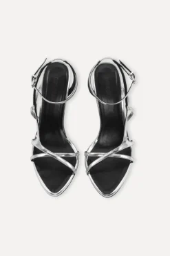 Shoes-ROTATE Birger Christensen Leather Strappy Sandal Silver Silver color