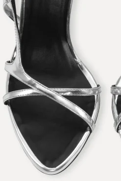 Shoes-ROTATE Birger Christensen Leather Strappy Sandal Silver Silver color