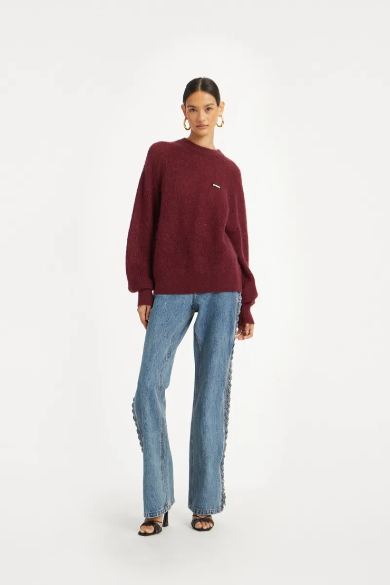 Knitwear|Tops-ROTATE Birger Christensen Light Knit Logo Sweater Bordeaux Zinfandelcolor