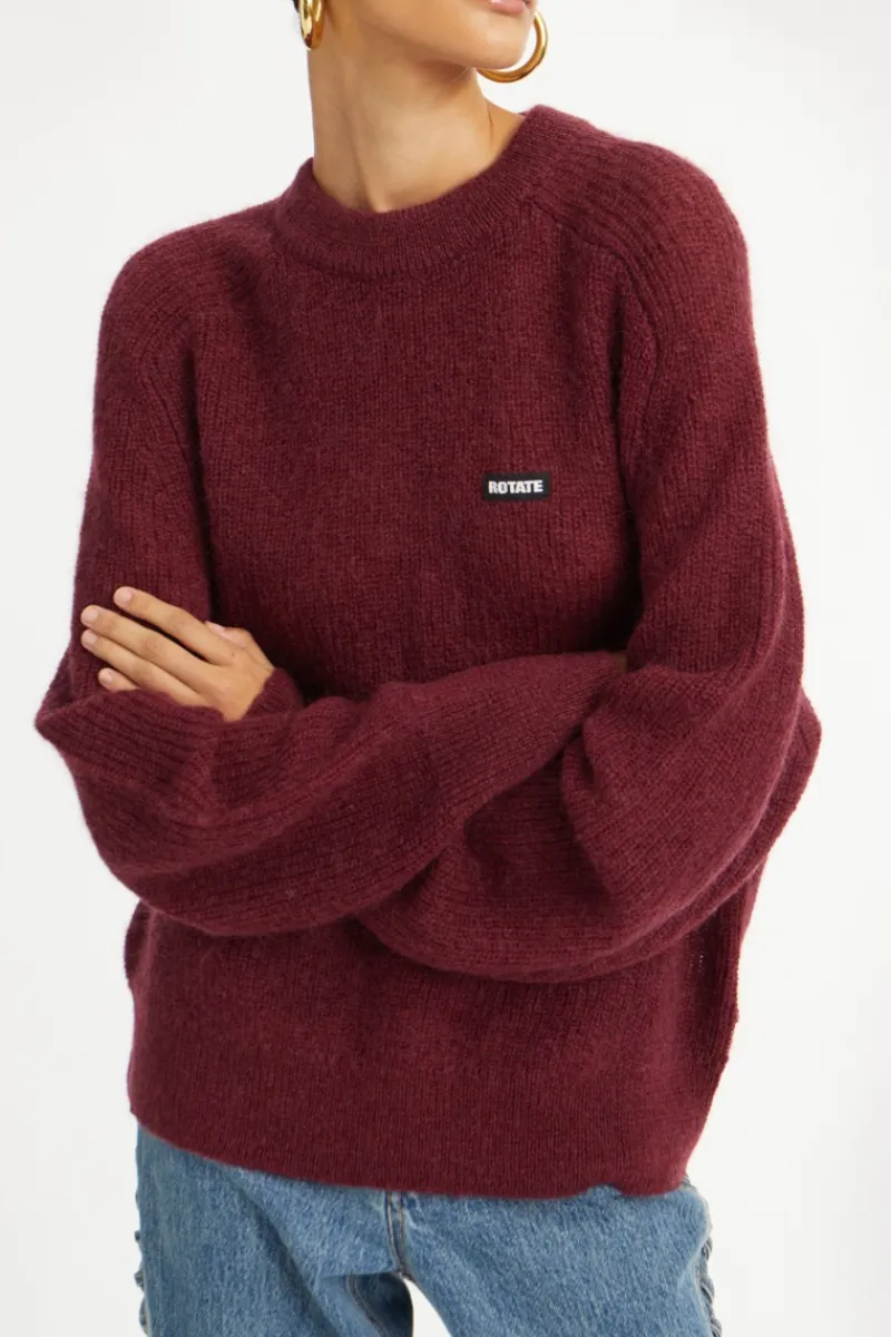 Knitwear|Tops-ROTATE Birger Christensen Light Knit Logo Sweater Bordeaux Zinfandelcolor