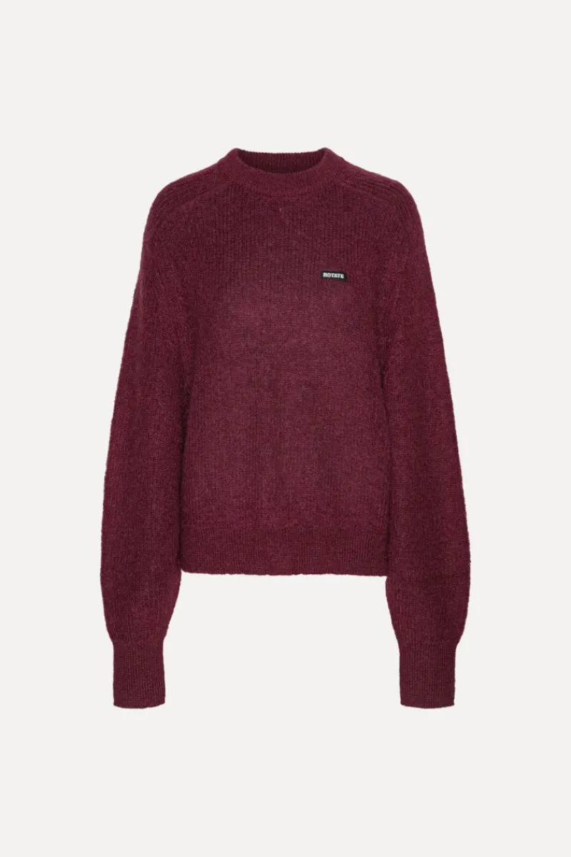 Knitwear|Tops-ROTATE Birger Christensen Light Knit Logo Sweater Bordeaux Zinfandelcolor
