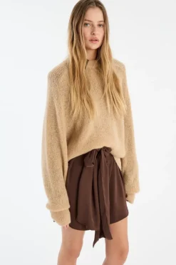 Knitwear-ROTATE Birger Christensen Light Knit Logo Sweater Beige Nougat color