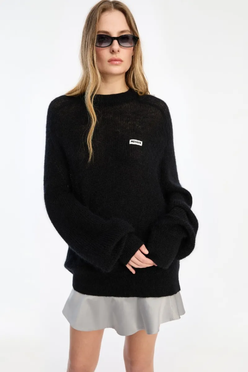 Knitwear|Tops-ROTATE Birger Christensen Light Knit Logo Sweater Black Black color