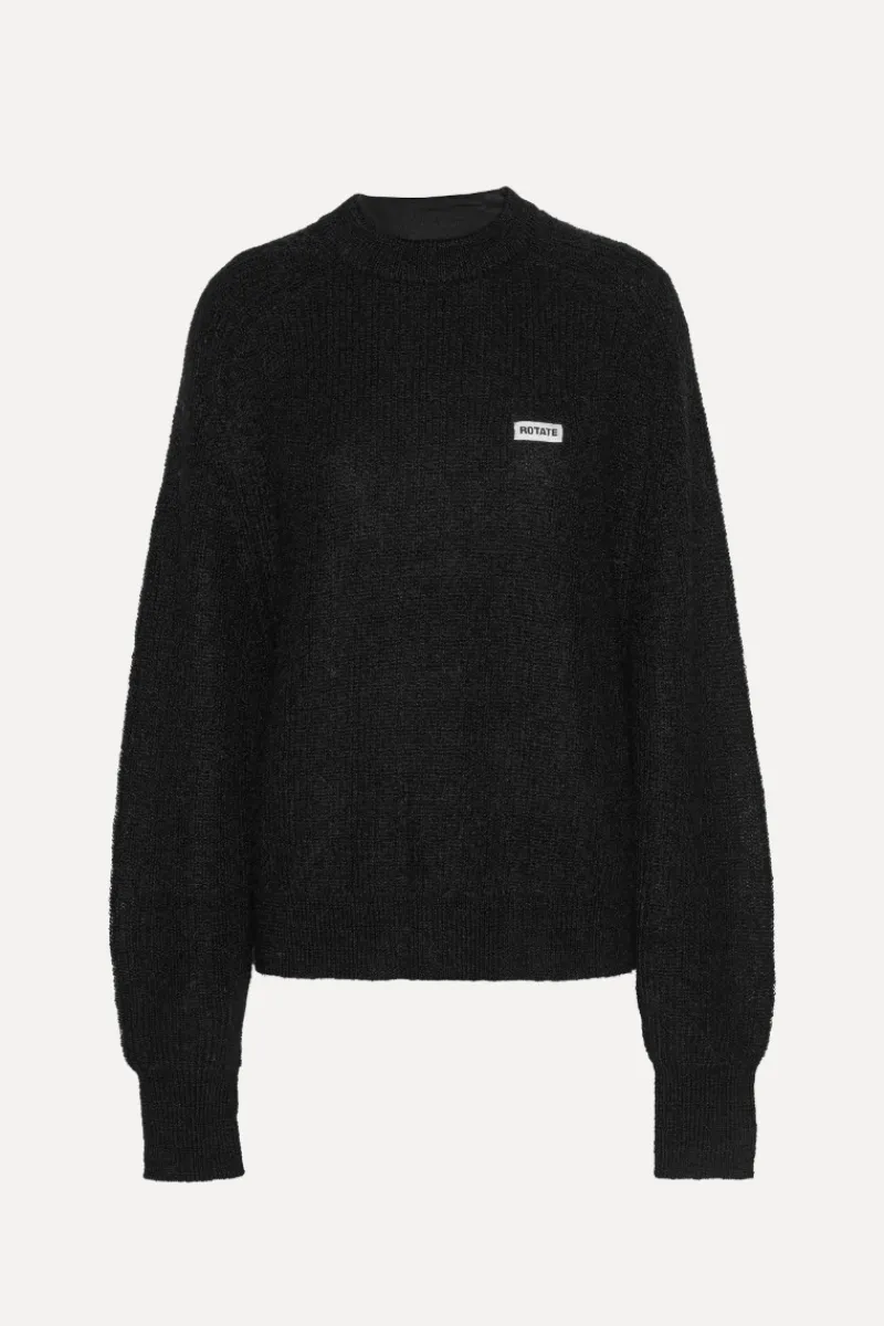 Knitwear|Tops-ROTATE Birger Christensen Light Knit Logo Sweater Black Black color