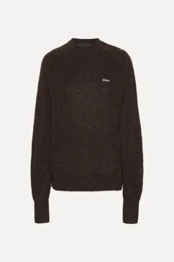Knitwear|Tops-ROTATE Birger Christensen Light Knit Logo Sweater Dark Brown CHICORY COFFEE color
