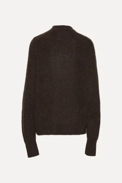 Knitwear|Tops-ROTATE Birger Christensen Light Knit Logo Sweater Dark Brown CHICORY COFFEE color