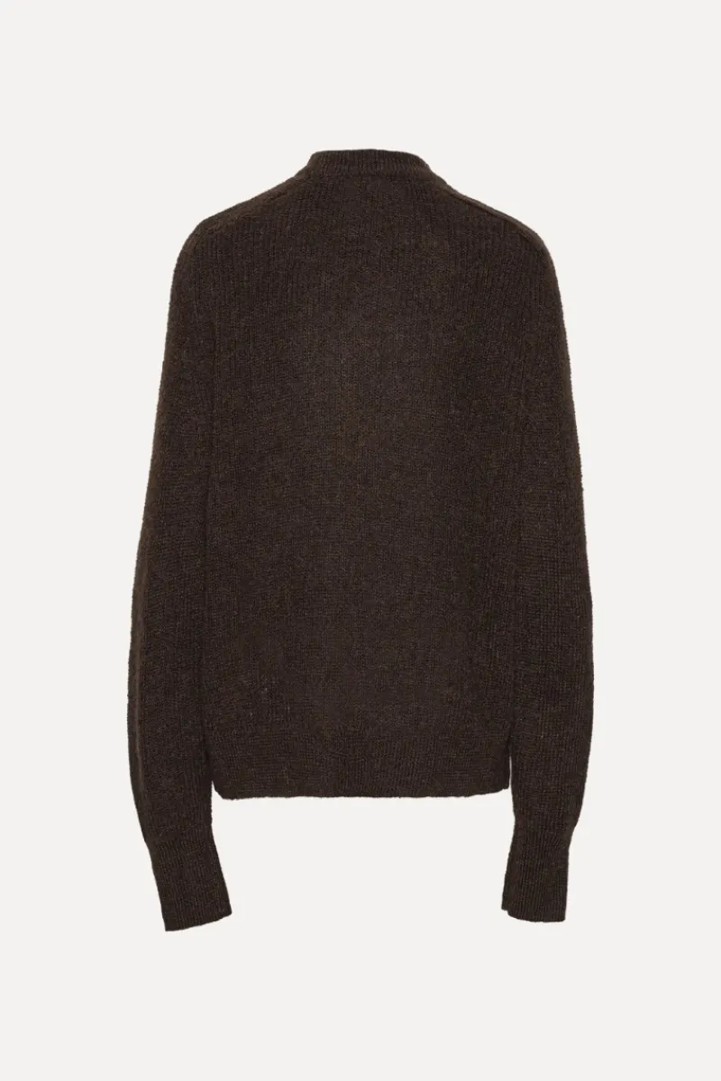 Knitwear|Tops-ROTATE Birger Christensen Light Knit Logo Sweater Dark Brown CHICORY COFFEE color