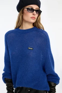 Knitwear|Tops-ROTATE Birger Christensen Light Knit Logo Sweater Dark Blue Mazarine Blue color