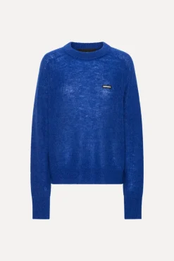 Knitwear|Tops-ROTATE Birger Christensen Light Knit Logo Sweater Dark Blue Mazarine Blue color