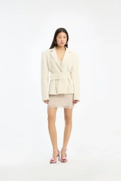Outerwear-ROTATE Birger Christensen Linen Suiting Blazer Cream Pumice Stone color